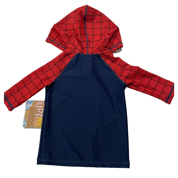 Spider-Man Costume Hooded RashGuard Swim Shirt Sz 4 NWT Disney Marvel - Picture 3 of 7